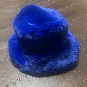 Blue Faux Fur Bucket Hat
